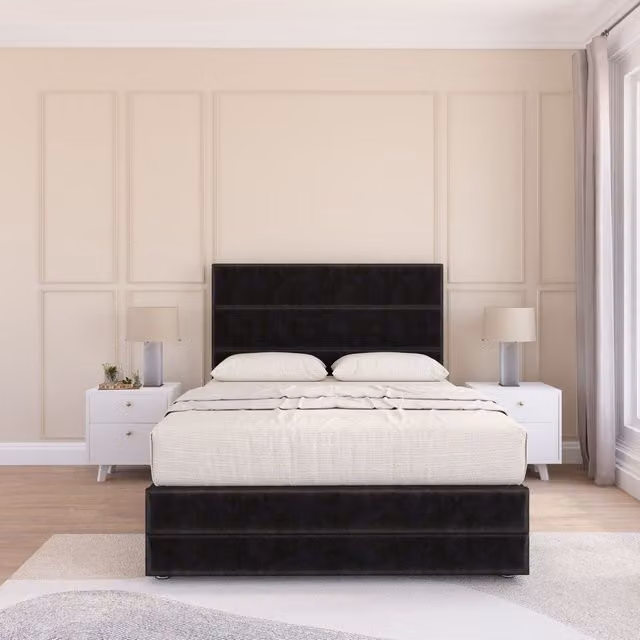 Sloomy Monaco Small Single Divan Bed Set with Matching Footboard in Black Plush Velvet