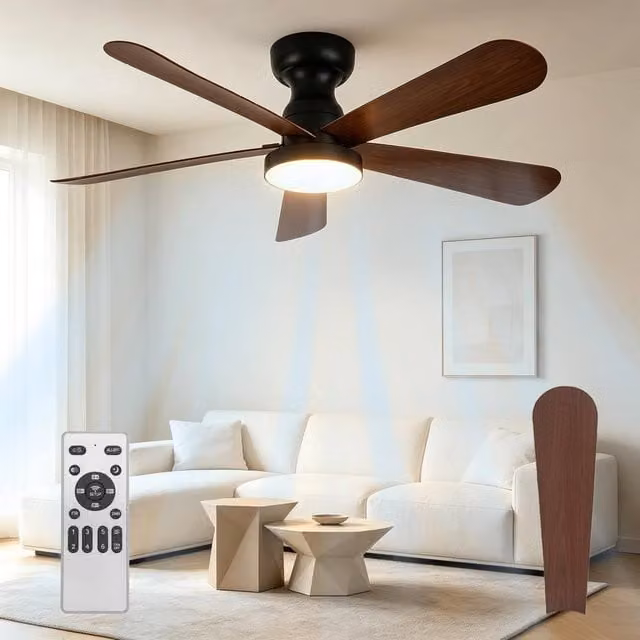 Resmo Modern LED Ceiling Fan with Dimmable Light and Remote Control, Black or Brown