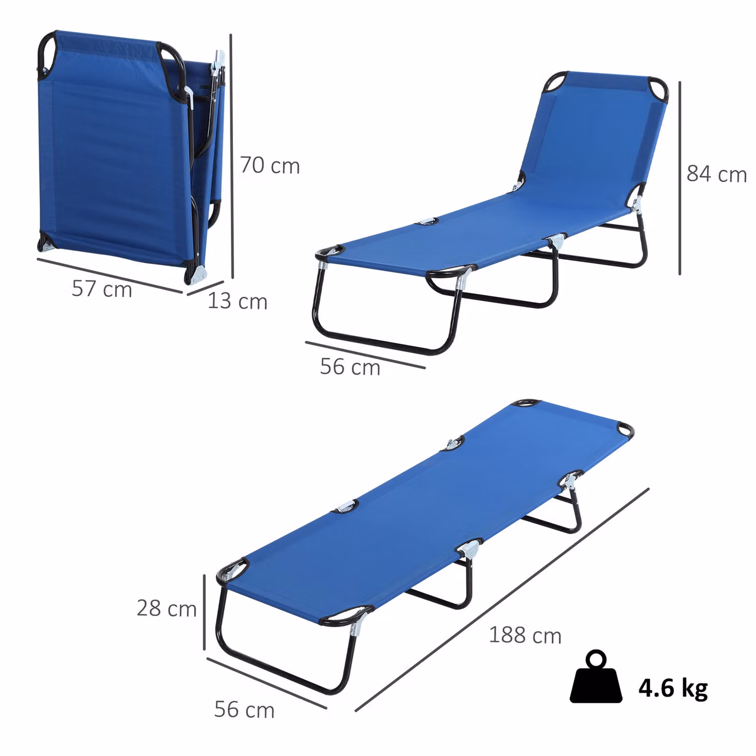 Outsunny Blue Folding Sun Lounger with Adjustable Headrest and Multi-Position Backrest – 3