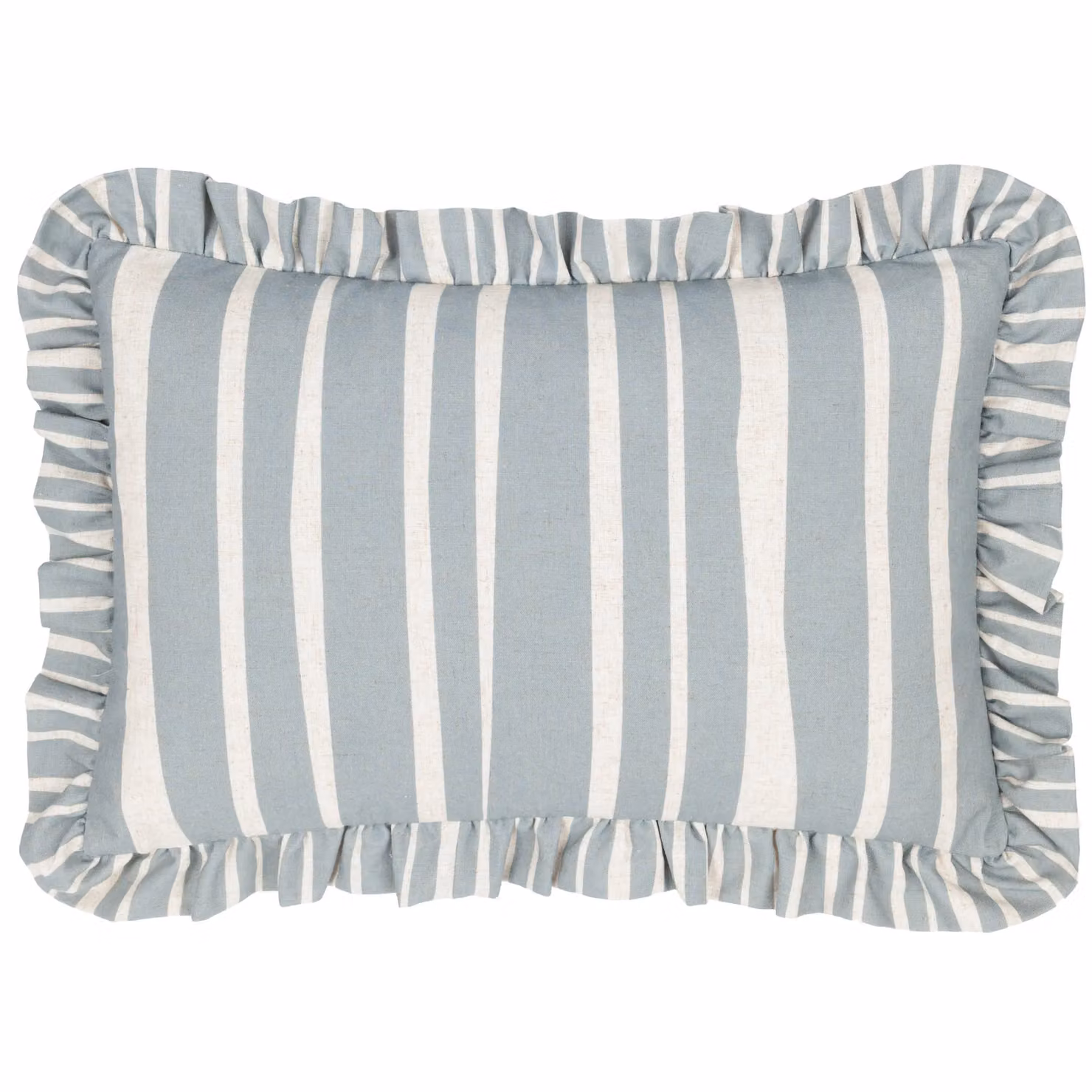 furn Carmon Striped Ruffle Cushion in Blue Linen and Polyester, W: 60 cm, H: 40 cm – 2