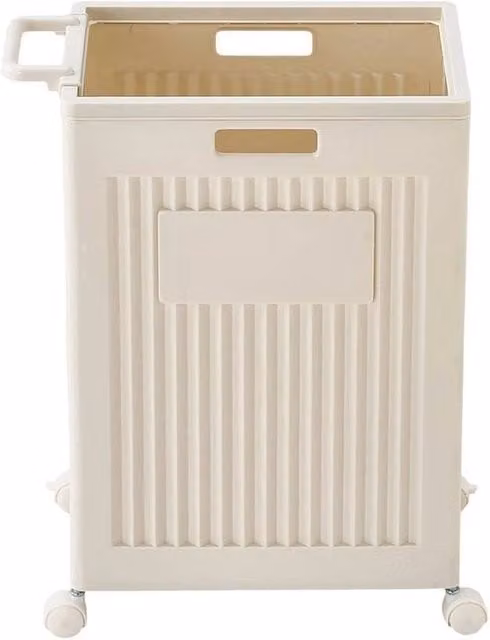 KORVIXA Medium Storage Basket with Wheels and Handles, Beige