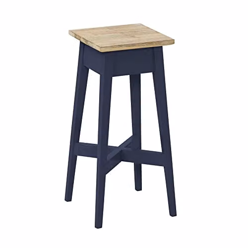 Statement Furniture Florence Wooden Plant Stand in Blue with Acacia Top, Height: 50 cm, Width: 24 cm, Depth: 24 cm