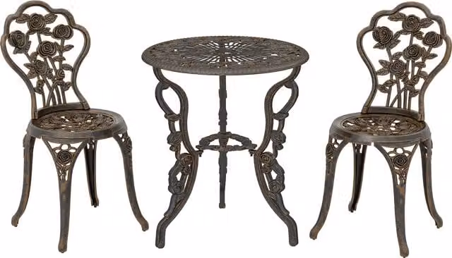 Outsunny Vintage Rose Outdoor Bistro Set with Round Table and 2 Chairs in Powder Coated Aluminium Metal Finish – 1