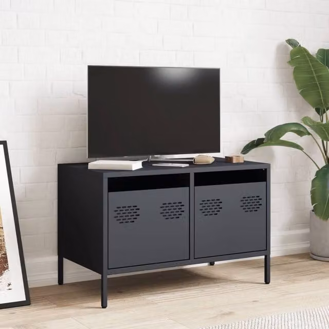 Berkfield Home Anthracite TV Cabinet in Matt Charcoal Cold-rolled Steel W: 68 cm, D: 39 cm, H: 43.5 cm