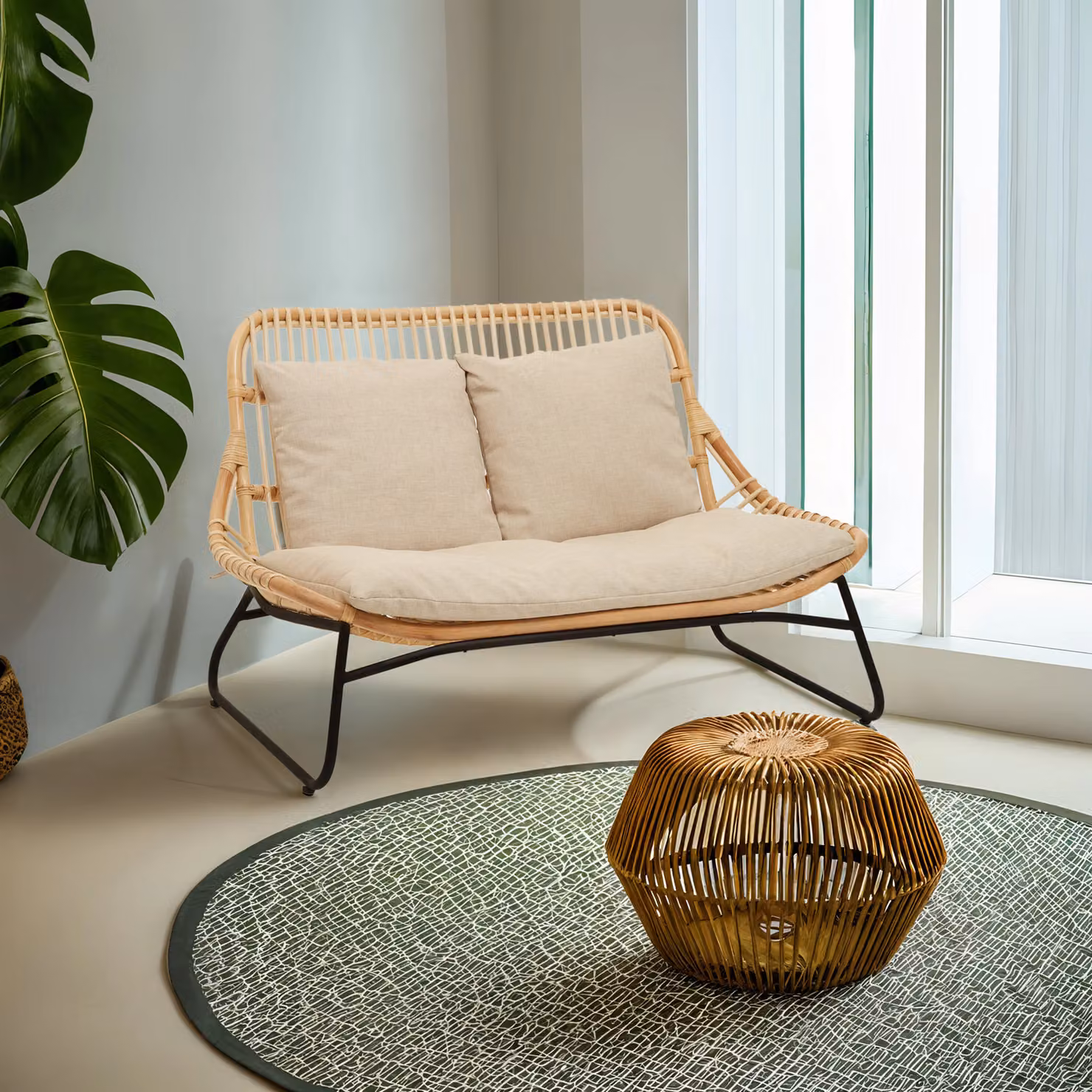 Orsina Boho Rattan 2 Seater Sofa in Brown – 3