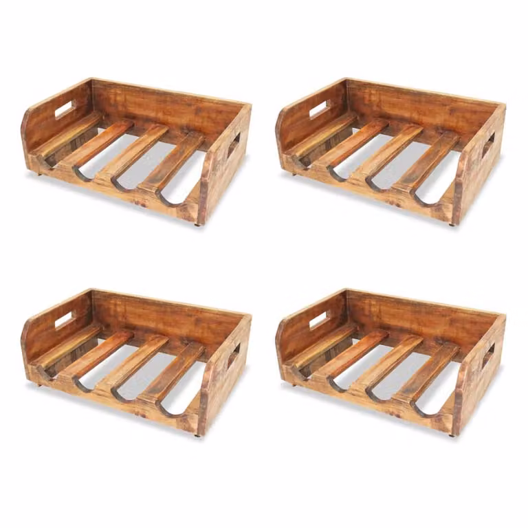 Berkfield Home Set of 4 Rustic Reclaimed Wood Wine Racks in Brown, Holds 16 Bottles