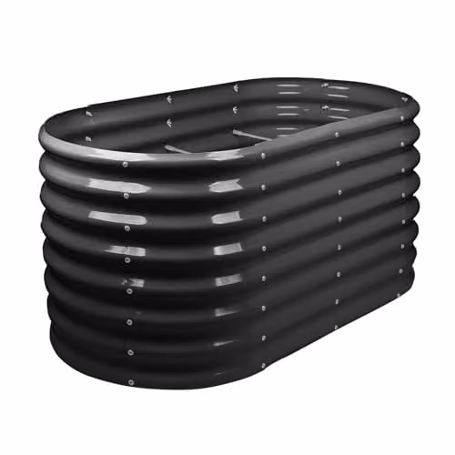 Harbour Housewares Rounded Bottomless Raised Garden Bed in Anthracite Galvanised Steel, W/D/H: 120 x 60 x 60 cm