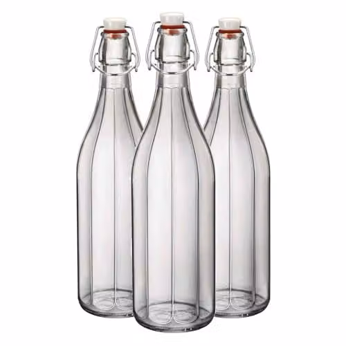 Bormioli Rocco Oxford Clear Glass Swing Top Bottles, 1 Litre, Pack of 3 – 1