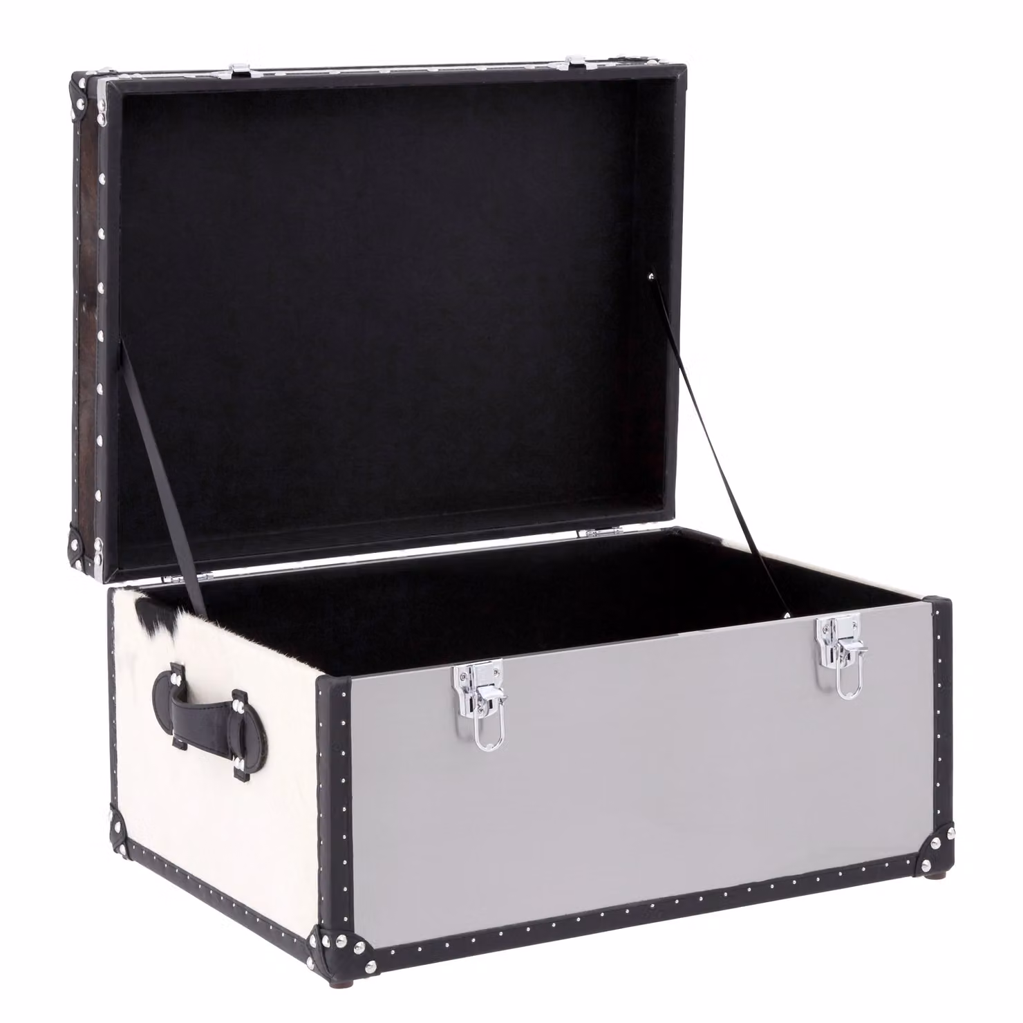 Orsina Black and White Genuine Cowhide Storage Trunk with Stainless Steel Details, W/D/H: 61.0 x 46.0 x 32.0 cm – 3