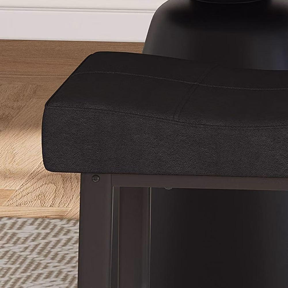 London Boutique Set of 2 Black Padded Synthetic Leather Kitchen Bar Stools with Metal Footrests – 7
