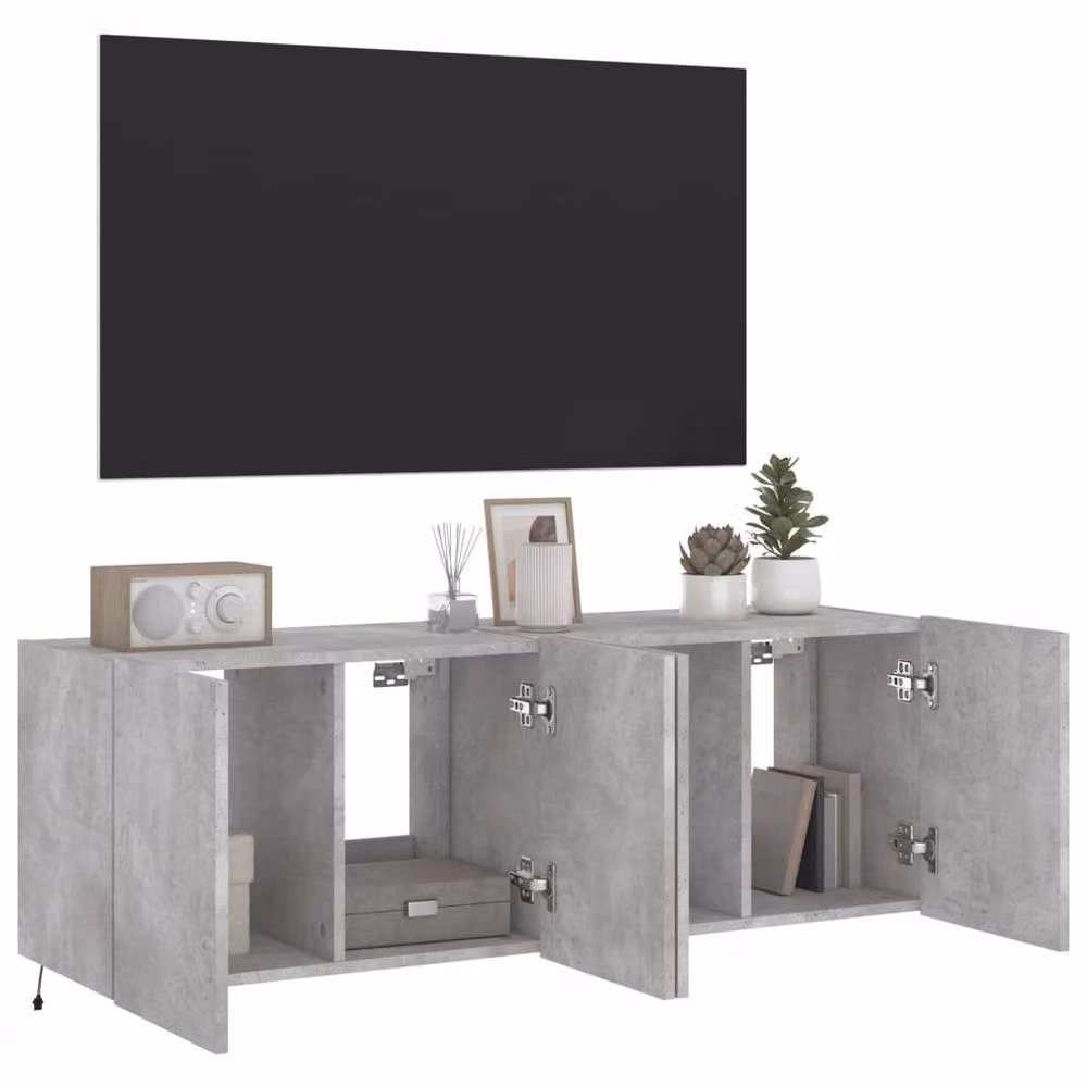 Berkfield Home Set of 2 Modern TV Wall Cabinets with LED Lights in Concrete Grey, W/D/H: 60 x 35 x 41 cm – 3