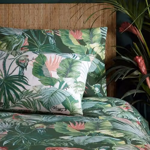 Furn Amazonia Reversible Floral Duvet Cover and Pillowcase Set in Green and White, W/D/H: 180 x 200 cm – 2