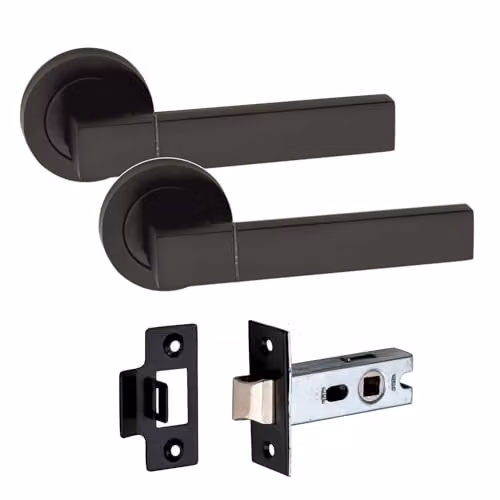 Golden Grace Capri Door Handles with 2.5 inch Latch in Matt Black Finish – 2