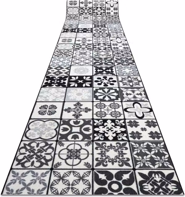 RugsX Anti-Slip Grey Patchwork Polyamide Runner, W: 133 cm, L: 430 cm