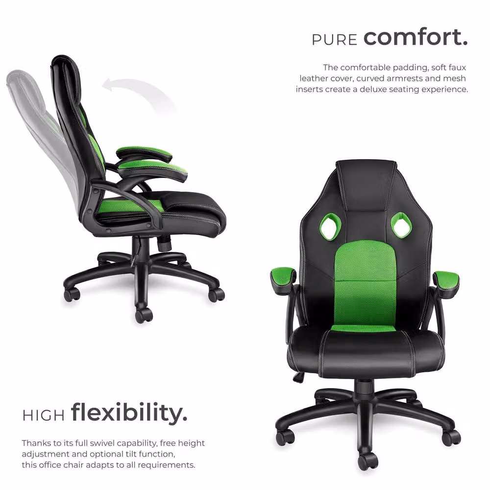 tectake Mike Gaming Chair in Green with Synthetic Leather and Fabric Finish – 3