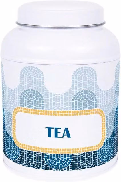 Purely Home Mosaic Waves Hot Chocolate Canister with Small Domed Lid in Blue and White Metal