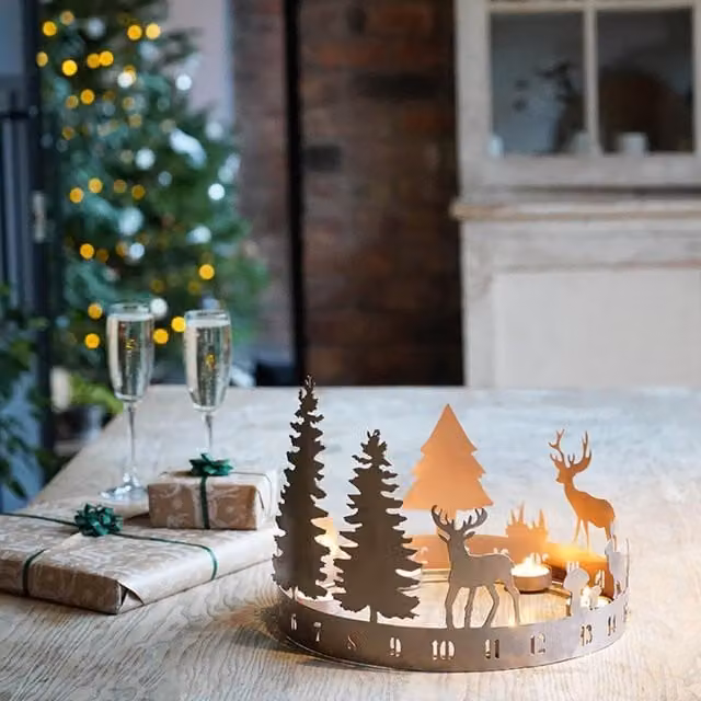 Ivyline Round Advent Forest Tealight Centrepiece in Bronze Metal, H25 x W33 x D33 cm