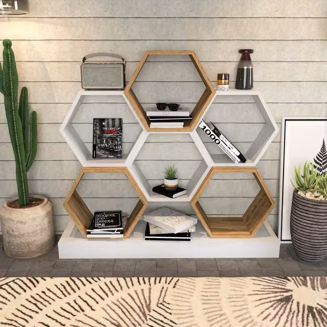 Decorotika Geometric Flower Shelving Unit in White Oud Oak