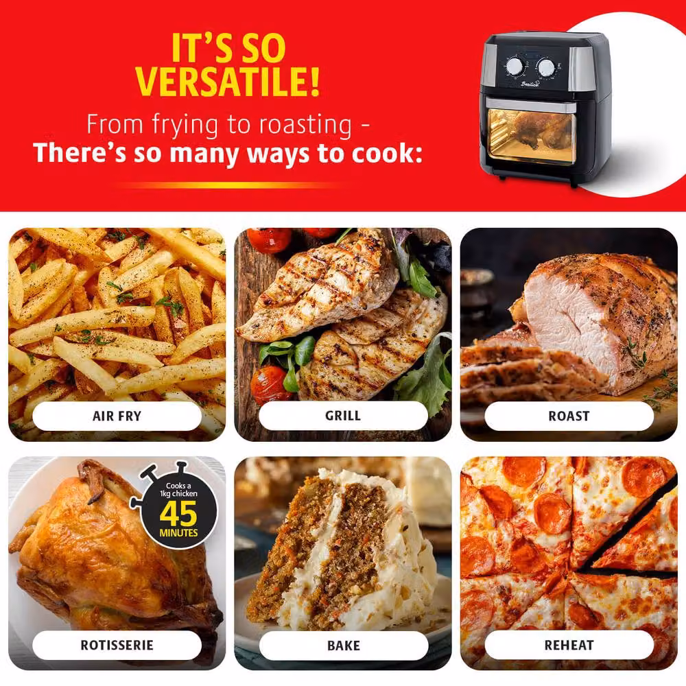Basilico 12L Multi-Function Air Fryer Oven with Rotisserie and Timer, Black – 6