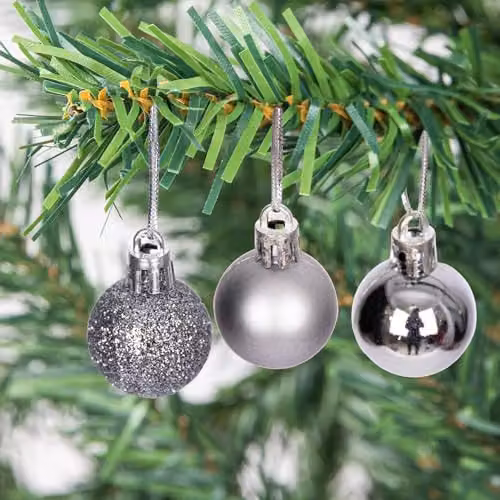 Shatchi 12-Piece Set of Grey and Silver Round Plastic Christmas Tree Bauble Hanging Decorations, Diameter: 3 cm – 3