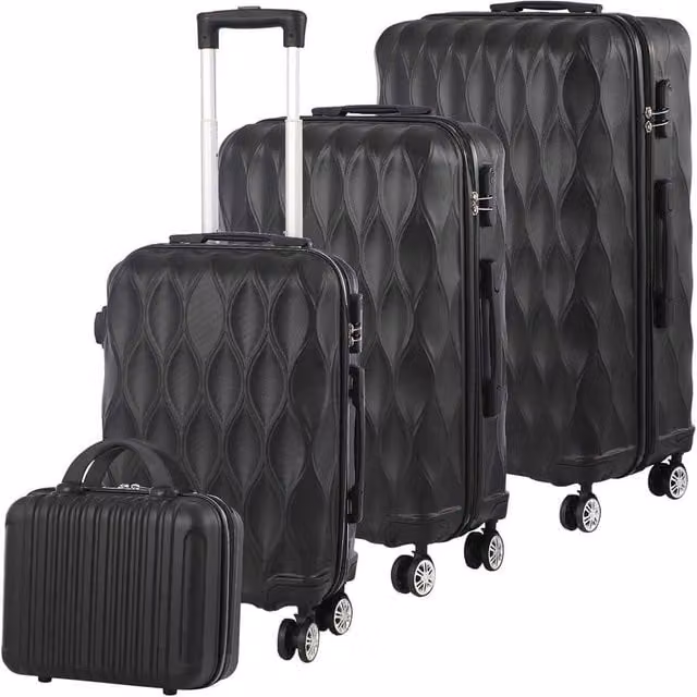 Lishetimig 4-Piece ABS Hard Shell Luggage Set in Black
