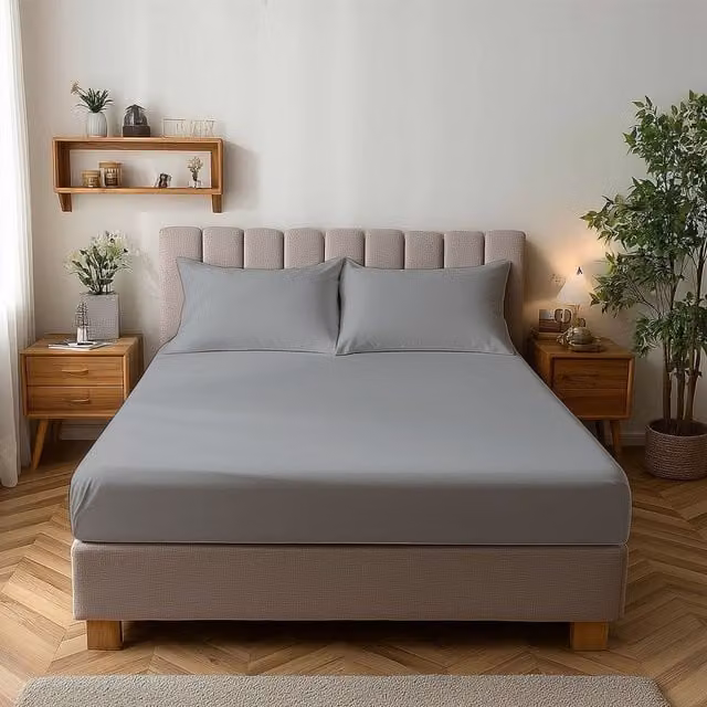 Home Sweet Home UK Silver Microfibre Fitted Bed Sheet, King Size, W/D/H: 180 x 200 x 25 cm