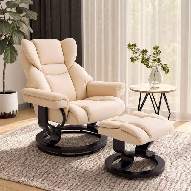 STILVORA Recliner Chair with Ottoman in Beige Synthetic Leather