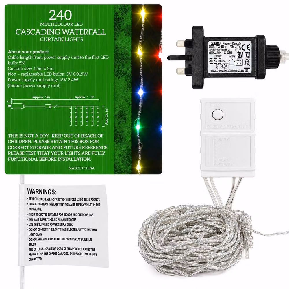 Spot On Dealz 240 LED Multicolour Christmas Waterfall Curtain Lights – 4