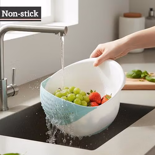 Orsina Green and White 4 Litre Fine Mesh Plastic Colander with Handles – 4