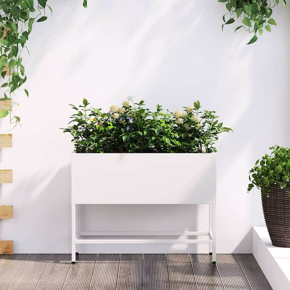 Berkfield Home Raised Garden Planter in White Steel, W: 60 cm, D: 26 cm, H: 45 cm – 2