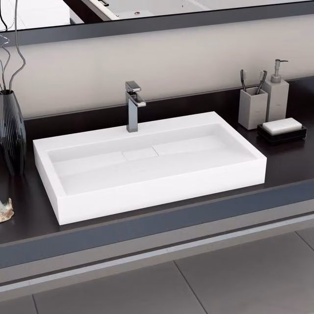 Berkfield Home White Mineral Cast Rectangular Wall Hung Wash Basin W/D/H: 80 x 46 x 11 cm – 1