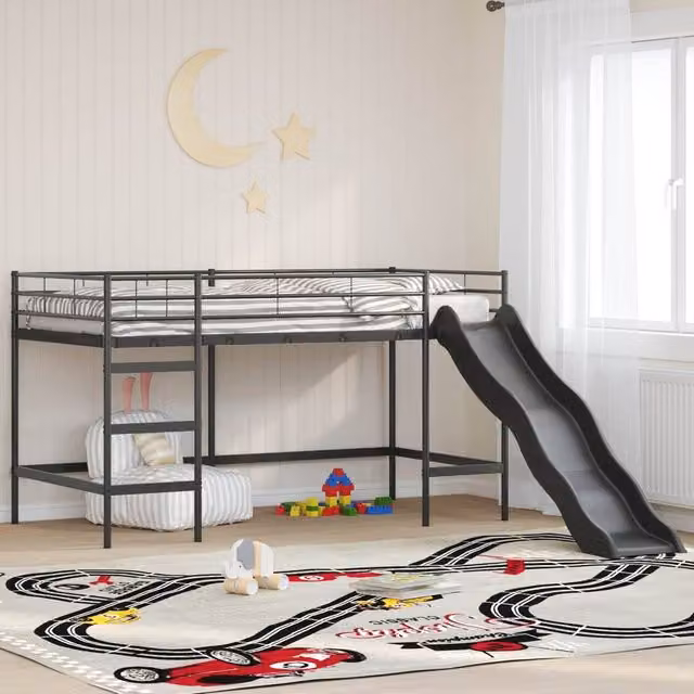 Berkfield Home Kids' Loft Bed Frame with Slide in Black and Anthracite