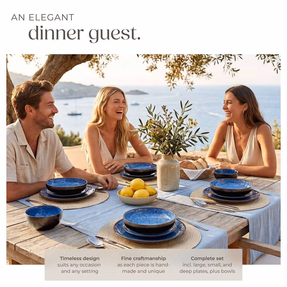 tectake Mare Glazed Stoneware Dinner Set for 6 People, Blue – 3