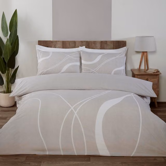 Highgate Modern Graphic Abstract Duvet Cover Set in Beige, 180 x 200 cm
