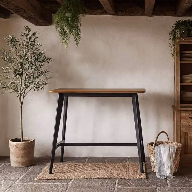 Wyld Haus Saffron Bar Table with Natural Oak Veneer Top and Matte Black Base