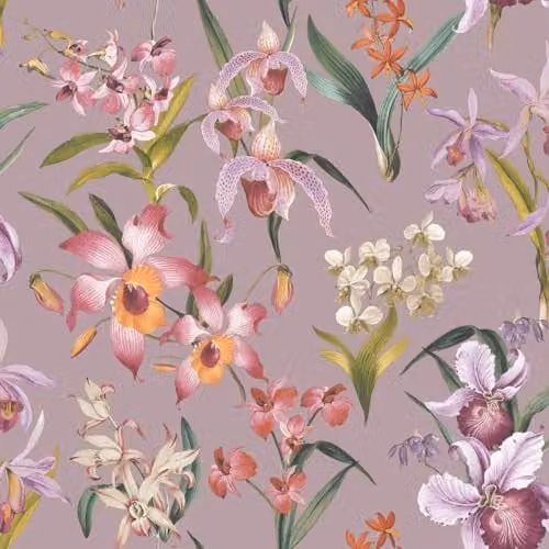 Rasch Maya Floral Wallpaper in Purple and Multicolour with Tropical Orchids and Exotic Flowers – 1