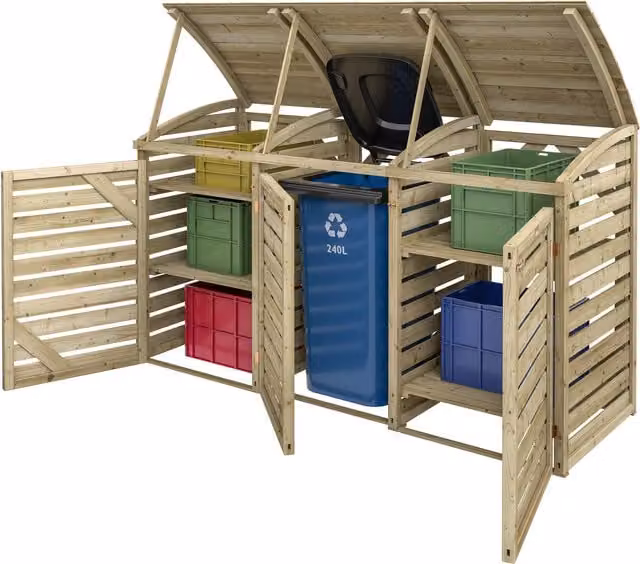 Rowlinson Single Bin Store with Double Box Store in Rustic Brown Wood
