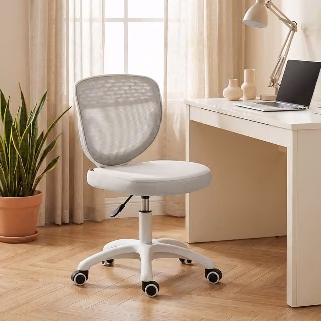 HOMCOM Modern Armless Task Chair with Mesh Back and Castors in Grey and White