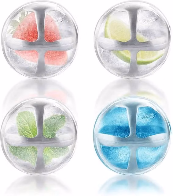 FLAVORA Set of 2 Stainless Steel and Silicone Round Ice Ball Molds, 1000ml, Silver and Multicolour