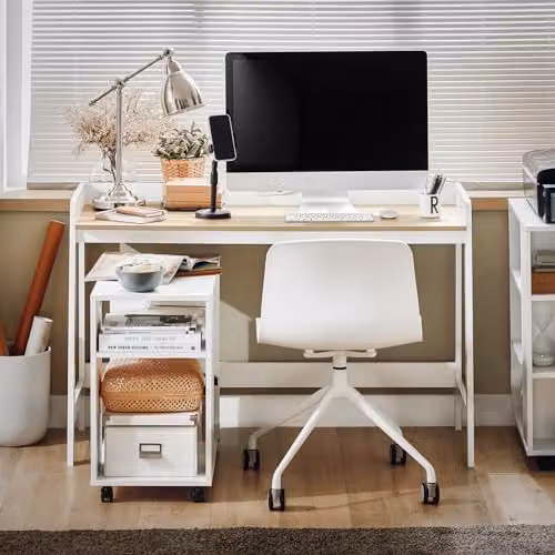 SoBuy White Computer Desk with Grommet for Home Office, W: 125 cm, D: 52 cm, H: 80 cm – 1