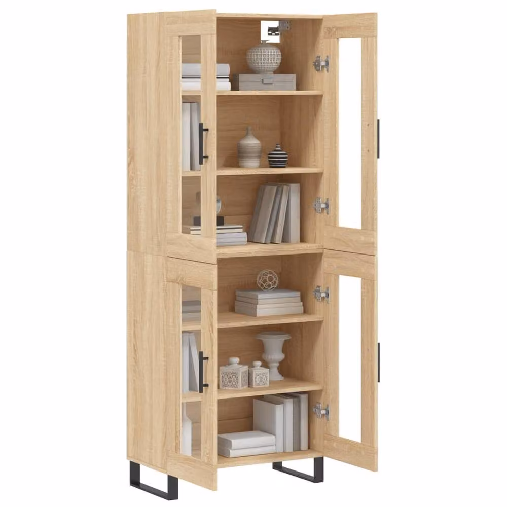 Berkfield Home Sonoma Oak Highboard in Brown with Glass Doors, W/D/H: 69.5 x 34 x 180 cm – 2