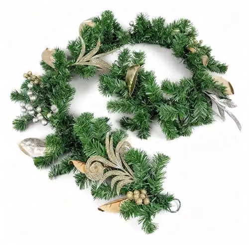 SHATCHI 200cm Christmas Garland with Silver and Gold Berries, Eucalyptus Leaves and Pine Needles – 1