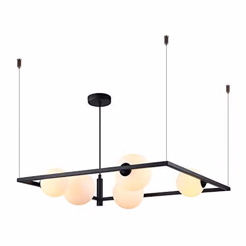 Netlighting Italux Gareth Modern 5 Light Hanging Pendant in Black with White Glass Shades, G9
