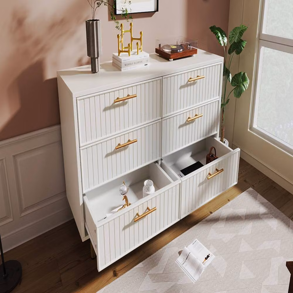 Rolipo Modern White and Gold 6-Drawer Chest of Drawers Sideboard – 2