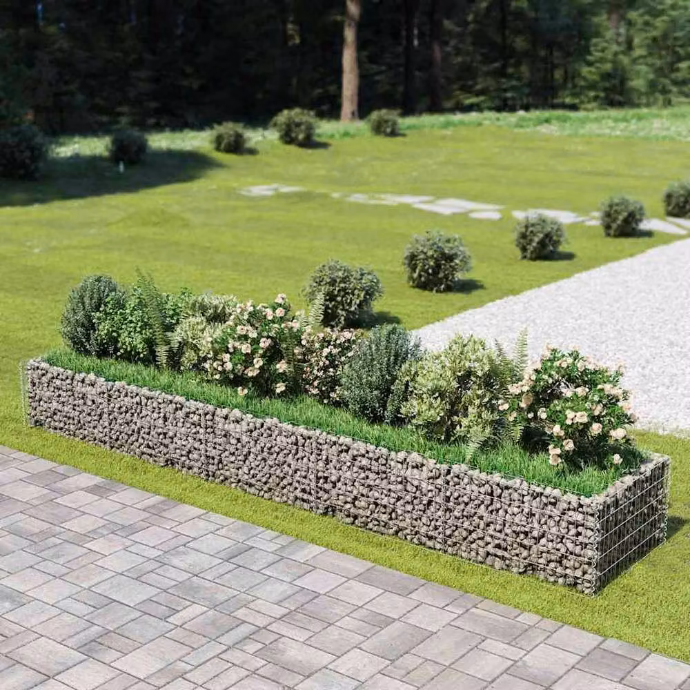 Berkfield Home Durable Galvanised Steel Gabion Raised Bed, Silver, W: 450 cm, D: 90 cm, H: 50 cm – 2
