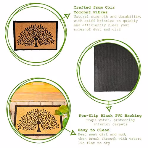 Nicola Spring Tree of Life Coir Door Mats, Pack of 2, Brown and Multicolour, W: 60 cm, D: 40 cm – 4