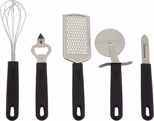 Orsina Five-Piece Kitchen Gadget Set in Black with Stainless Steel Utensils, W/D/H: 15 x 3 x 26 cm