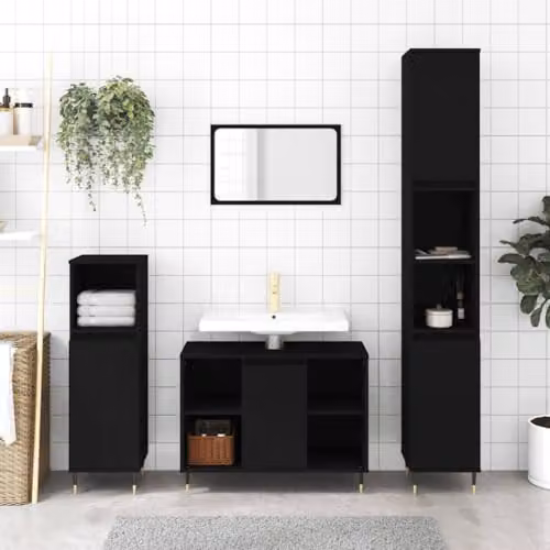 vidaXL Modern Black Bathroom Cabinet with Hinged Doors and Internal Shelves, W/D/H: 80 x 33 x 60 cm – 2