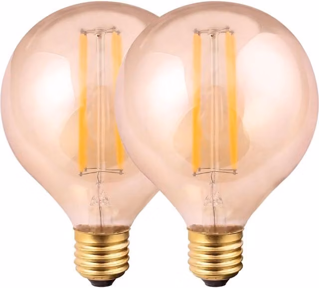 Harper Living G125 E27 LED Amber Globe Bulb, 8W Warm White Dimmable, Pack of 2