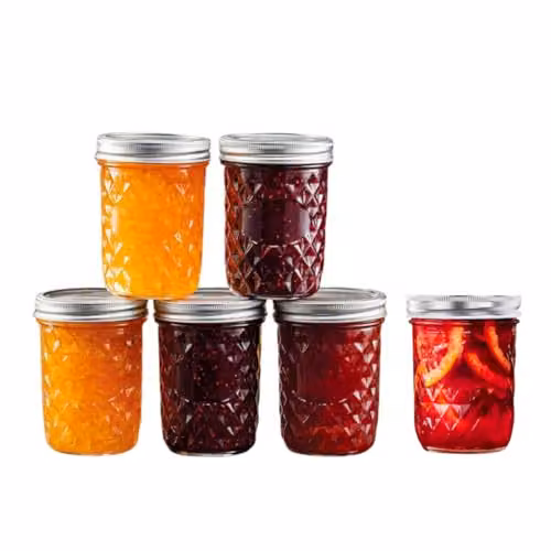 Simpa 6 Pack Quilted Geometric Glass Mason Jars with Silver Metal Airtight Lids, 475 ml – 2